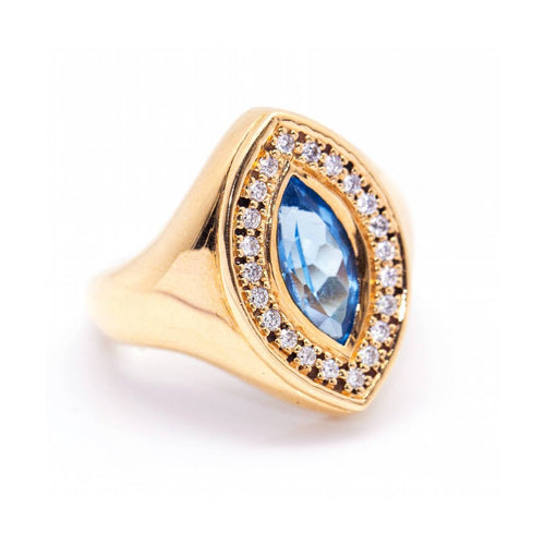 Bague Bague navette - Topaze et diamants en or rose 18 ct 58 Facettes UKD364833FV
