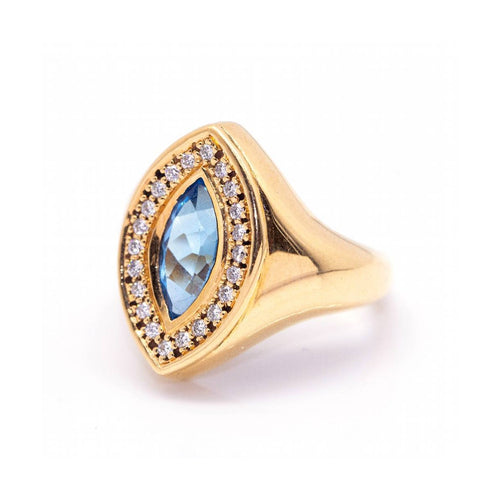 Bague Bague navette - Topaze et diamants en or rose 18 ct 58 Facettes UKD364833FV