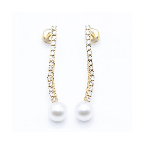 Boucles d'oreilles Boucles d’oreilles pendantes en or jaune 18 kt, diamants et perles 58 Facettes UKN102861LF