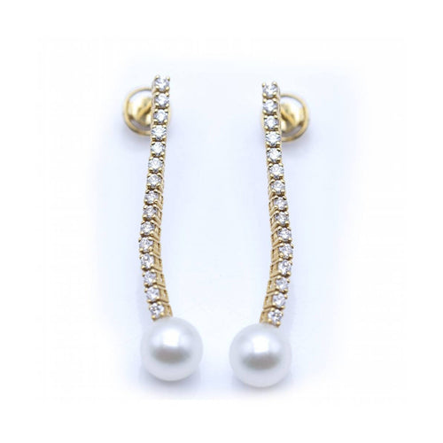 Boucles d'oreilles Boucles d’oreilles pendantes en or jaune 18 kt, diamants et perles 58 Facettes UKN102861LF
