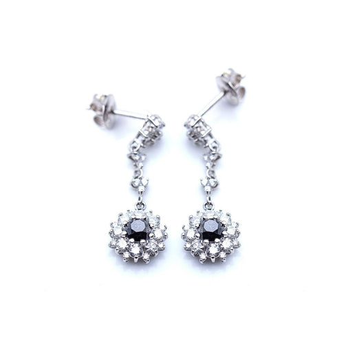 Boucles d'oreilles Boucles d’oreilles pendantes - Or blanc 18 kt et diamants blancs et noirs 58 Facettes UKN102862LF