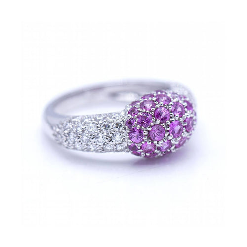 Bague Bague en or blanc 18K - Diamants et saphirs roses 58 Facettes UKN102881LF