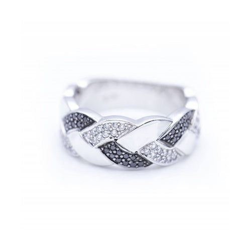 Bague Bague tressée - or blanc 18K et diamants blancs et noirs 58 Facettes UKN102884LF