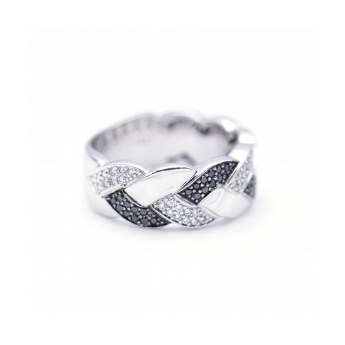 Bague Bague tressée - or blanc 18K et diamants blancs et noirs 58 Facettes UKN102884LF