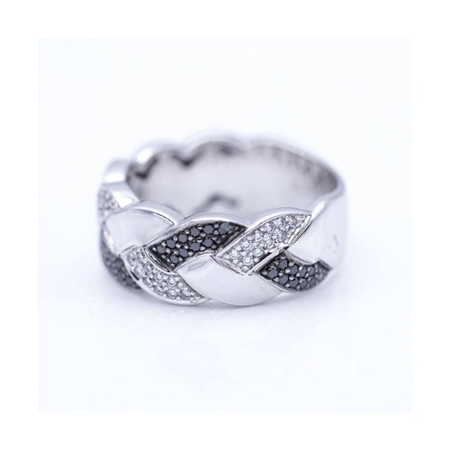 Bague Bague tressée - or blanc 18K et diamants blancs et noirs 58 Facettes UKN102884LF