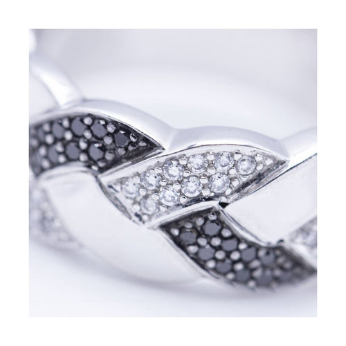Bague Bague tressée - or blanc 18K et diamants blancs et noirs 58 Facettes UKN102884LF