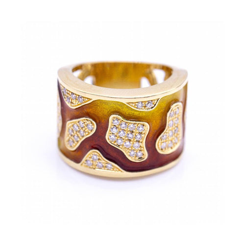 Bague FIREMOON - Bague en or jaune 18 ct, émail et diamants 58 Facettes UKN102892AS