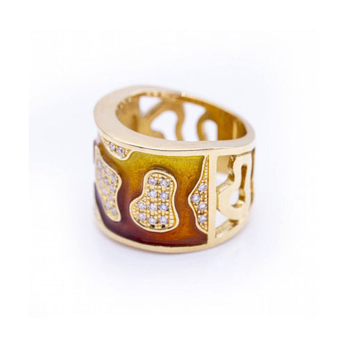 Bague FIREMOON - Bague en or jaune 18 ct, émail et diamants 58 Facettes UKN102892AS