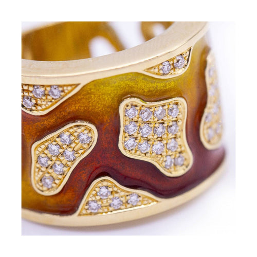 Bague FIREMOON - Bague en or jaune 18 ct, émail et diamants 58 Facettes UKN102892AS