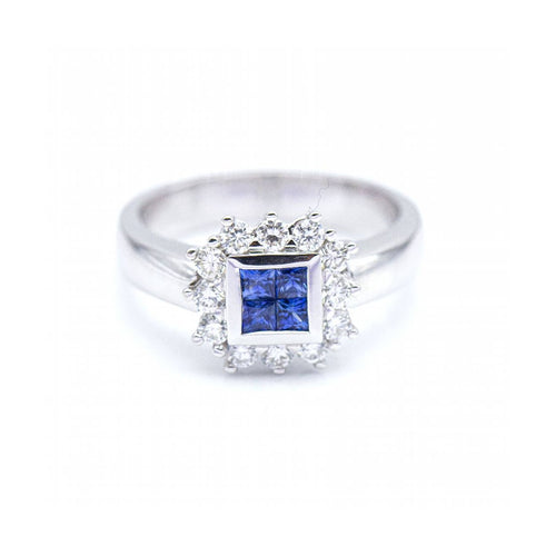Bague MONACO - Bague en or blanc 18 kt avec diamants et saphirs 58 Facettes UKN102896AS