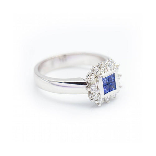 Bague MONACO - Bague en or blanc 18 kt avec diamants et saphirs 58 Facettes UKN102896AS