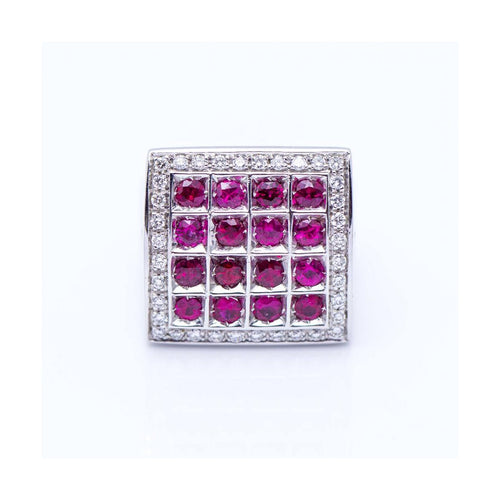 Bague Bague unisexe carrée en or blanc 18 kt avec diamants et rubis 58 Facettes UKN102917EJ