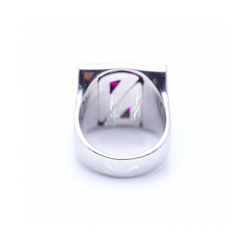 Bague Bague unisexe carrée en or blanc 18 kt avec diamants et rubis 58 Facettes UKN102917EJ