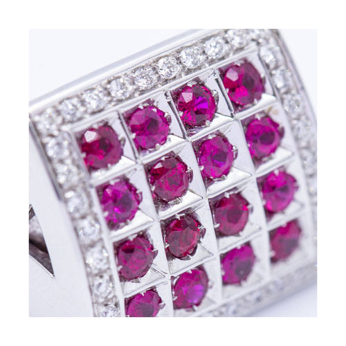 Bague Bague unisexe carrée en or blanc 18 kt avec diamants et rubis 58 Facettes UKN102917EJ