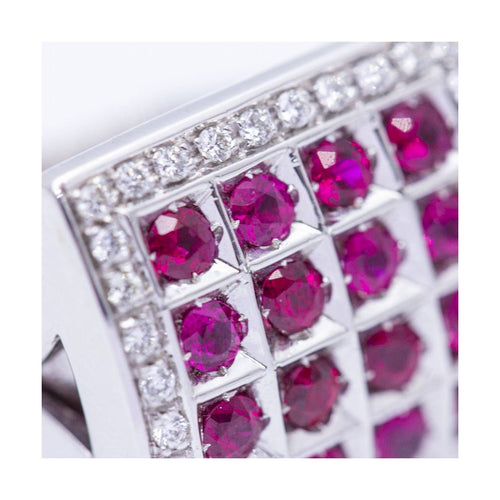 Bague Bague unisexe carrée en or blanc 18 kt avec diamants et rubis 58 Facettes UKN102917EJ
