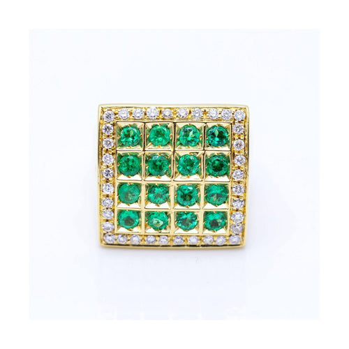 Bague Bague - Carrée en or jaune 18 kt, diamants et émeraudes 58 Facettes UKN102918EJ