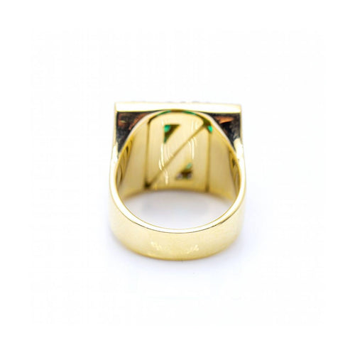 Bague Bague - Carrée en or jaune 18 kt, diamants et émeraudes 58 Facettes UKN102918EJ
