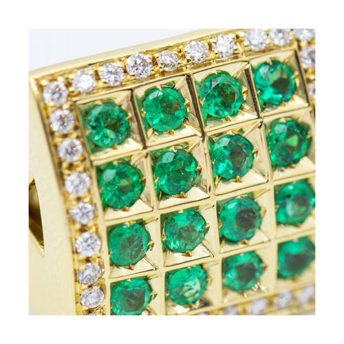 Bague Bague - Carrée en or jaune 18 kt, diamants et émeraudes 58 Facettes UKN102918EJ