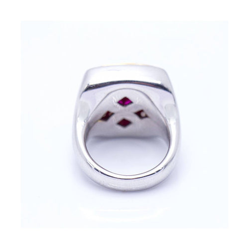 Bague Bague unisexe carrée en or jaune 18 kt avec diamants et rubis 58 Facettes UKN102920EJ