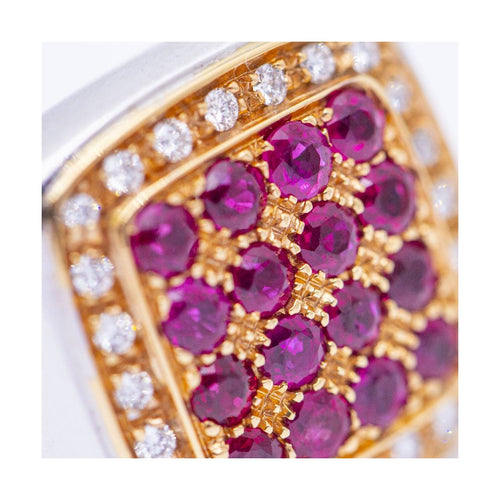Bague Bague unisexe carrée en or jaune 18 kt avec diamants et rubis 58 Facettes UKN102920EJ
