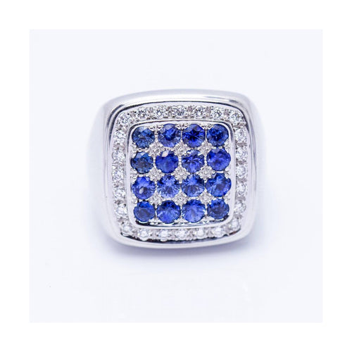 Bague Bague - Motif carré en or blanc 18 kt, diamants et saphirs 58 Facettes UKN102921EJ