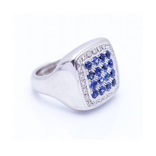 Bague Bague - Motif carré en or blanc 18 kt, diamants et saphirs 58 Facettes UKN102921EJ