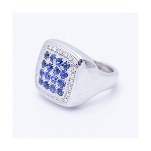 Bague Bague - Motif carré en or blanc 18 kt, diamants et saphirs 58 Facettes UKN102921EJ