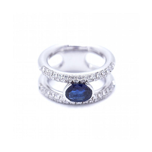 Bague Bague - Diamants et saphir de Myanmar en or blanc 18 ct 58 Facettes UKN102924EJ