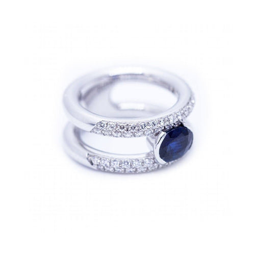 Bague Bague - Diamants et saphir de Myanmar en or blanc 18 ct 58 Facettes UKN102924EJ