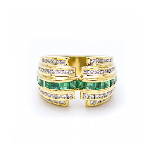 Bague LAZZO - Bague en or jaune 18 kt avec diamants et émeraudes 58 Facettes UKN102925EJ