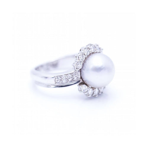 Bague Bague - Perle naturelle et diamants en or blanc 18 kt 58 Facettes UKN102930EJ