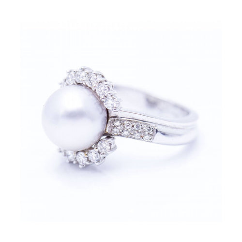 Bague Bague - Perle naturelle et diamants en or blanc 18 kt 58 Facettes UKN102930EJ