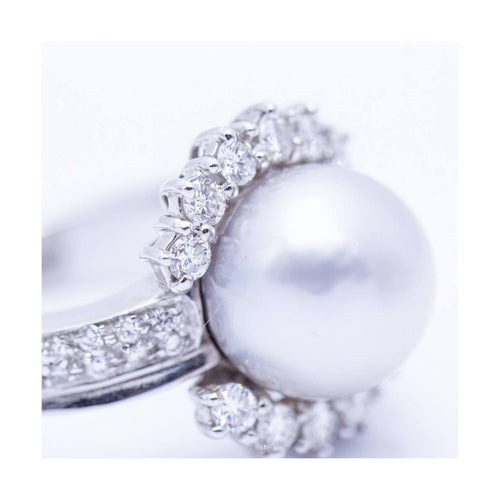 Bague Bague - Perle naturelle et diamants en or blanc 18 kt 58 Facettes UKN102930EJ