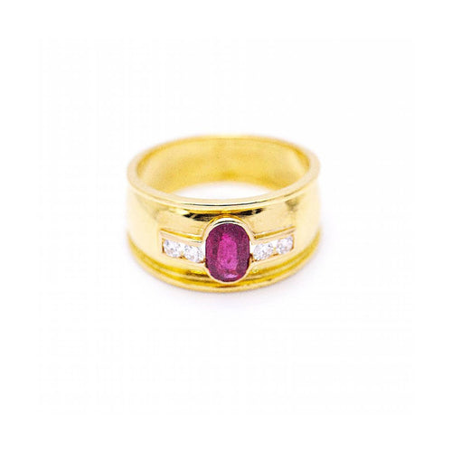Bague Bague - Rubis ovale et diamants taille brillant en or jaune 18 kt 58 Facettes UKN102932EJ