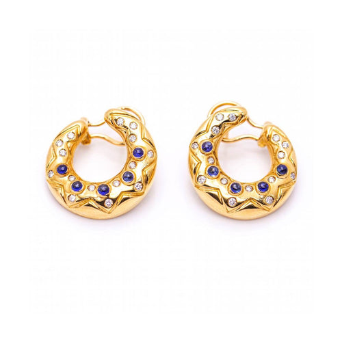 Boucles d'oreilles Medialuna - Boucles d’oreilles en or jaune 18 kt, saphirs et diamants 58 Facettes UKN102935EJ