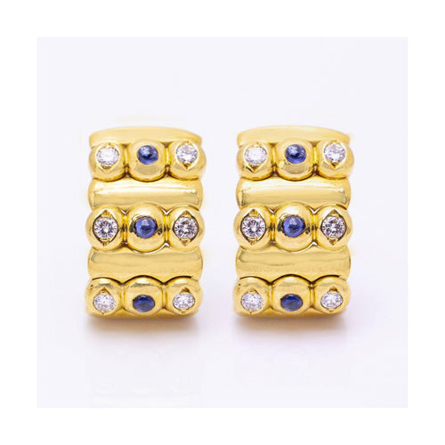 Boucles d'oreilles Boucles d’oreilles - Or jaune 18 ct, saphirs et diamants taille brillant 58 Facettes UKN102936EJ