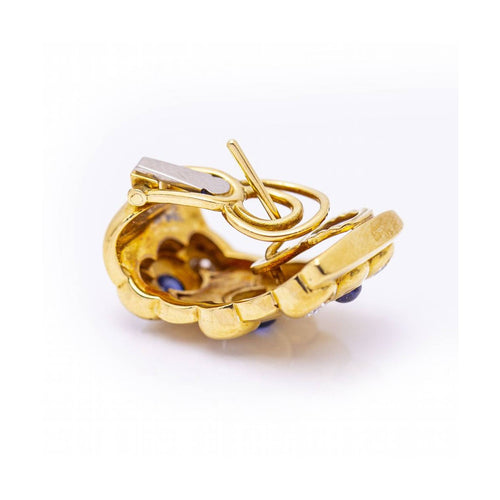 Boucles d'oreilles Boucles d’oreilles - Or jaune 18 ct, saphirs et diamants taille brillant 58 Facettes UKN102936EJ