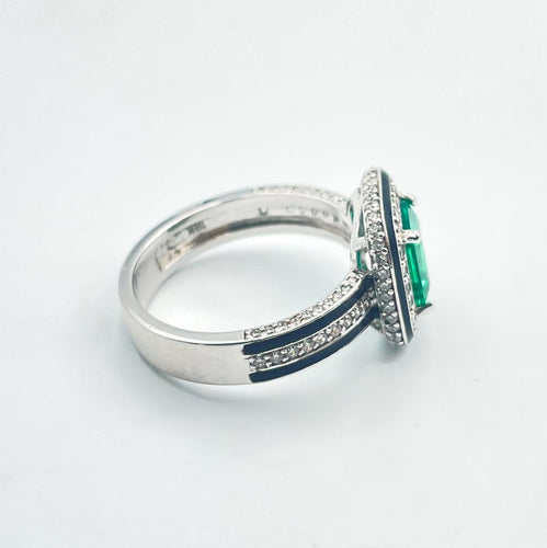 Bague 53 Art déco - Bague en or blanc, émeraude et diamants 58 Facettes BAGUE-OR-DIAMANT-EMERAUDE