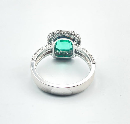Bague 53 Art déco - Bague en or blanc, émeraude et diamants 58 Facettes BAGUE-OR-DIAMANT-EMERAUDE