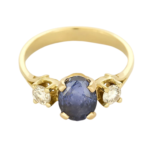 Bague en or jaune 18K au saphir violet et diamants