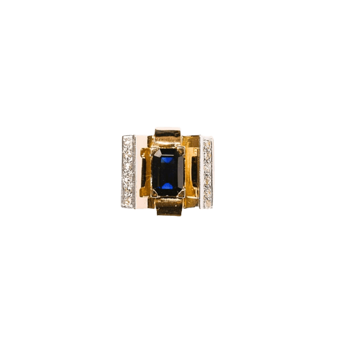 Bague 59 Bague Tank Art déco en or deux tons avec saphir et diamants 58 Facettes LMB-180