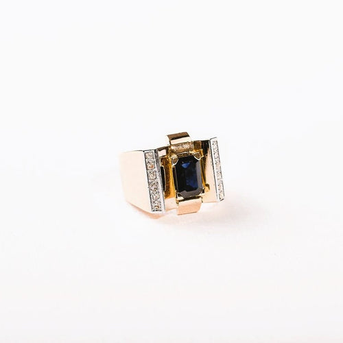 Bague 59 Bague Tank Art déco en or deux tons avec saphir et diamants 58 Facettes LMB-180
