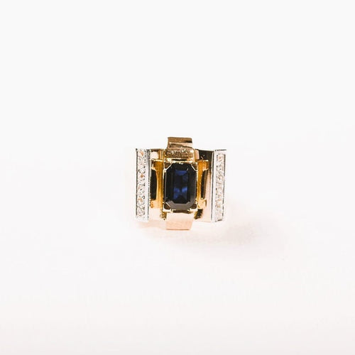 Bague 59 Bague Tank Art déco en or deux tons avec saphir et diamants 58 Facettes LMB-180