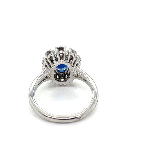 Bague 53 Bague marguerite - Saphir entourage diamants en or blanc et platine 58 Facettes 005