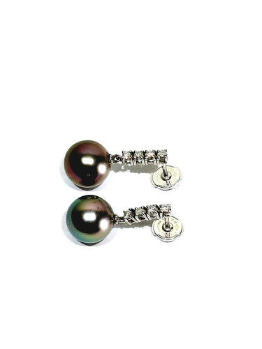 Boucles d'oreilles Boucles d’oreilles pendantes en or blanc avec perles de Tahiti et diamants 58 Facettes 1717203