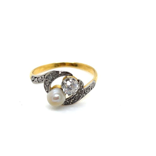 Bague 55.5 Bague Toi et Moi en or jaune et platine, diamant et perle fine 58 Facettes 006