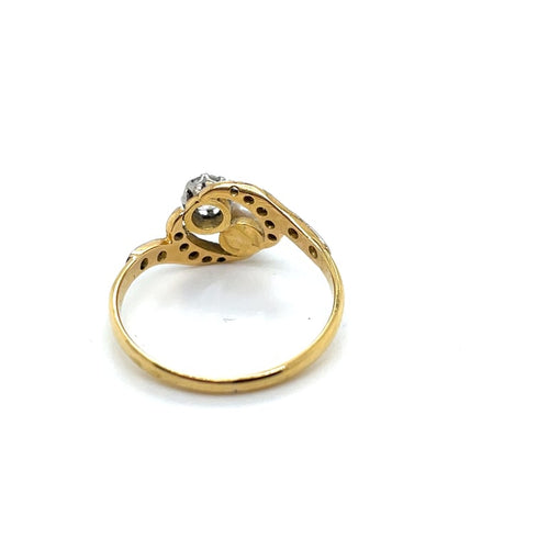 Bague 55.5 Bague Toi et Moi en or jaune et platine, diamant et perle fine 58 Facettes 006