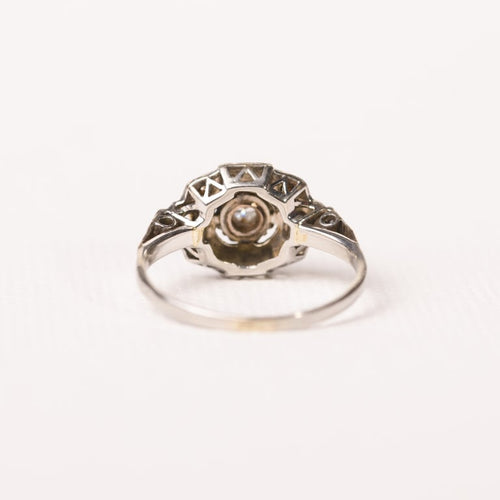 Bague 52 Art déco - Bague octogonale en or gris 18K, platine et diamants 58 Facettes LMB-251