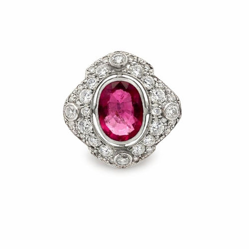 Bague 53 Bague - Rubellite ovale et diamants en platine 58 Facettes 50426