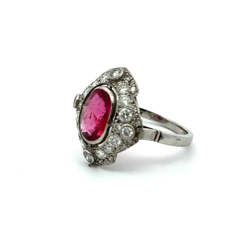 Bague 53 Bague - Rubellite ovale et diamants en platine 58 Facettes 50426